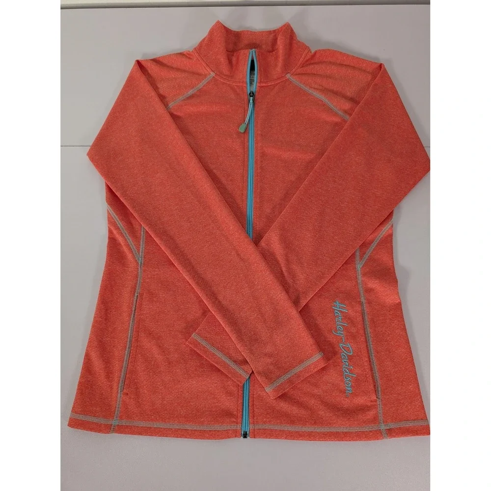 Harley-Davidson‎ Jacket Womens Large Coral Pink Full Zip Performance Thumbholes